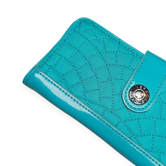 Rare Vera Bradley Quilted Fabric Patent Leather Wallet Tiffany Blue Turquoise - Picture 3 of 10